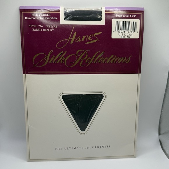 Hanes Silk Reflections Silky Sheer Reinforced Toe Barely Black 716 AB‎ Pantyhose - Picture 1 of 5